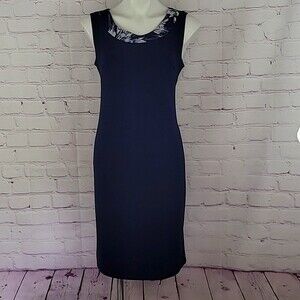 R&M Richards Navy Blue Sleeveless Stretchy Dress w/ Decorative Neckline. Size 6